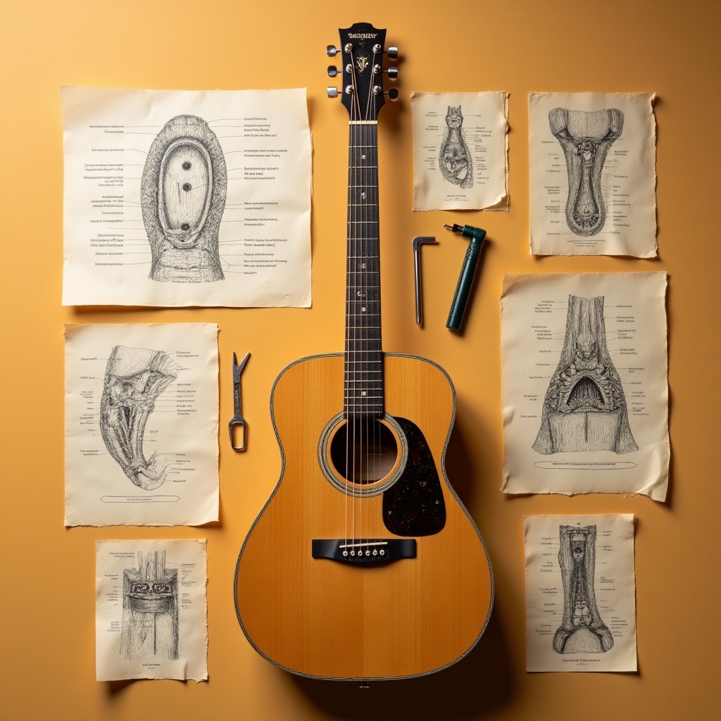 Diagrama de anatomía de una guitarra acústica