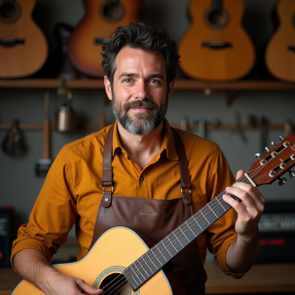 Facilitador del taller trabajando en ajuste de guitarra